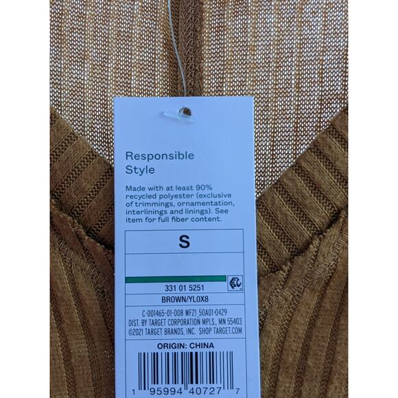 Ribbed Sweater‎ Long Sleeve V Neck Cozy Wild Fable Brown S Drop Shoulders Casual - Picture 7 of 10